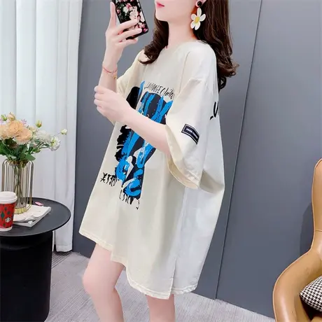 国潮宽松慵懒bf风大码半袖t恤女夏季2023新款韩版字母涂鸦上衣ins图片