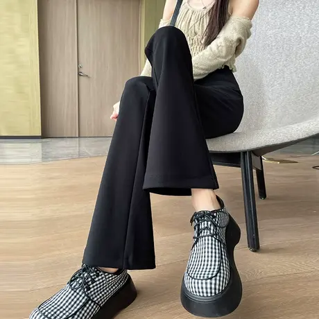 黑色西装喇叭裤女夏季薄款高腰显瘦垂感宽松拖地休闲窄版微喇裤子商品大图