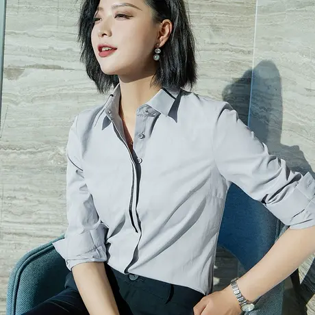 雀后衬衫女职业气质2023春装新款工装上衣正装工作服OL面试白衬衣商品大图