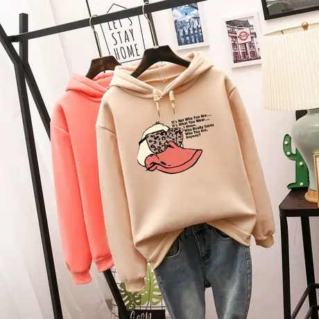 ins加绒加厚卫衣女2024秋冬新款韩版宽松学生连帽外套薄款上衣潮商品大图