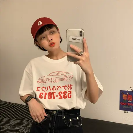 2020新款韩版夏装卡通纯棉原宿风ulzzang半袖短袖T恤女宽松ins潮图片