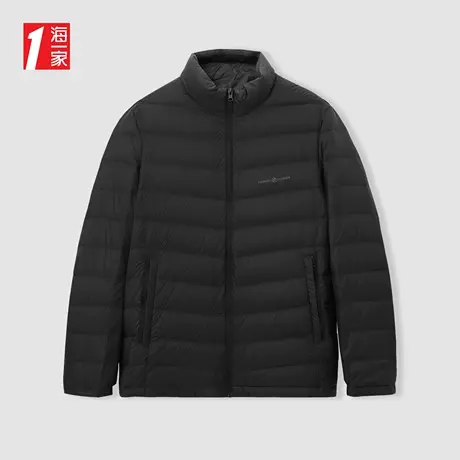 海一家简约立领休闲外套冬季保暖舒适时尚小印花薄款羽绒服男图片