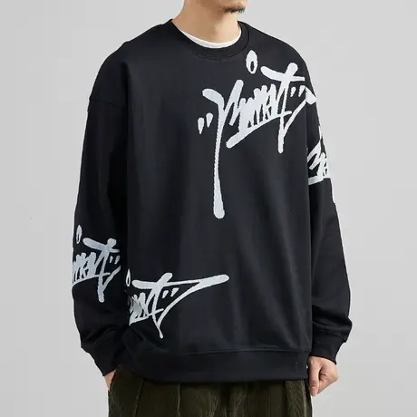 奕飏男装2022秋季新款韩版休闲圆领薄卫衣男士宽松套头长袖T恤潮商品大图