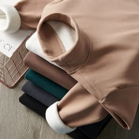 德绒半高领打底衫男秋冬季保暖衣重磅加厚纯色白色中领长袖t恤潮商品大图