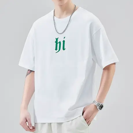 夏季纯棉印花情侣装圆领短袖T恤男生2024新款体恤男士上衣服男装商品大图