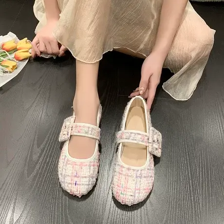 春季方跟布鞋女鞋一字扣平底单鞋休闲工作鞋孕妇妈妈鞋豆豆鞋子女商品大图