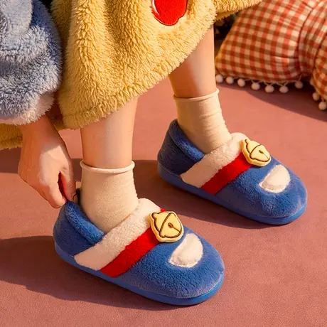 可爱卡通叮当猫棉拖鞋女秋冬季情侣室内居家保暖毛绒防滑包跟棉鞋商品大图