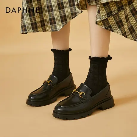 Daphne/达芙妮新款时尚百搭小皮鞋女英伦风金属点缀个性潮流女鞋图片
