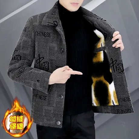 秋冬季加厚加绒呢子大衣男士高级感毛呢外套金貂绒休闲男装夹克潮商品大图