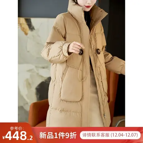 宝诗黎立领中长款90白鸭绒羽绒服女时尚保暖纯色外套2023冬季新款商品大图