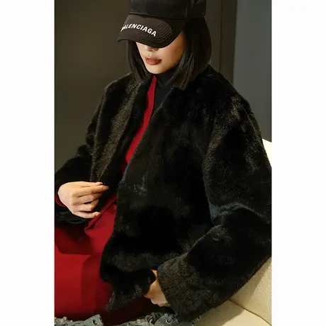 2023冬季新款女装大牌高品质气质名媛单暗扣百搭纯色女士皮草外套商品大图