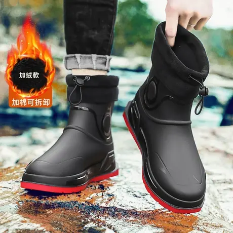 雨鞋男款冬季中筒雨靴防滑防水加厚保暖棉靴加绒耐磨钓鱼溯溪胶鞋商品大图