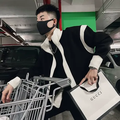 秋季个性夹克男装潮流短款拼色上衣网红潮牌ins痞帅炸街学生外套商品大图