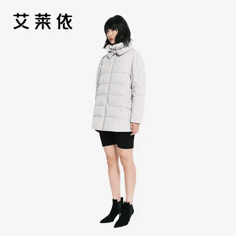 艾莱依反季羽绒服女 中长款时尚可拆卸立体围脖防风保暖 鹅绒外套图片