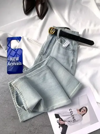 水洗磨白宽松牛仔直筒裤女2024春季新款显瘦百搭休闲垂感阔腿长裤商品大图