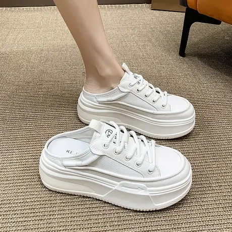 包头半拖鞋女2024新款女夏外穿拖鞋凉拖增高厚底松糕无后跟小白鞋商品大图