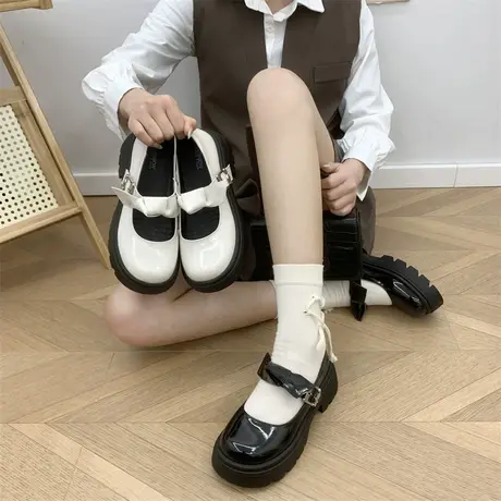 玛丽珍小皮鞋女2024年春秋季新款百搭英伦风粗跟蝴蝶结浅口单鞋潮商品大图