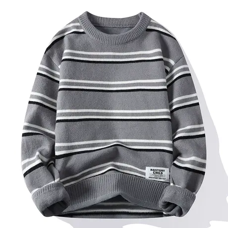 条纹毛衣男士秋季潮流休闲圆领长袖打底针织衫男装秋衣学生毛线衣商品大图