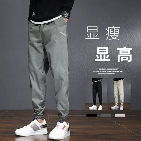 痞帅工装裤男潮牌束脚修身2022春秋季新款百搭纯棉男士休闲长裤子商品大图