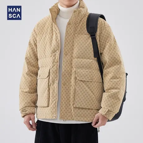 hansca美式复古立领羽绒服男士冬季鸭绒设计感加厚保暖面包服外套图片