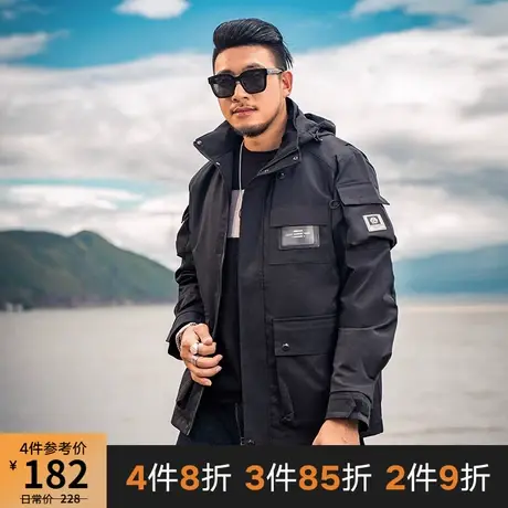 GxxH潮牌大码夹克男连帽宽松加肥加大休闲上衣多口袋韩版胖子外套商品大图