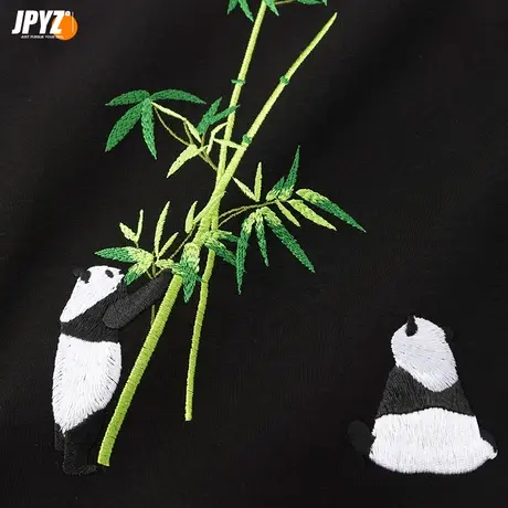 复古夏季熊猫刺绣t恤 国潮牌国风甄选百搭宽松潮流短袖男同款半袖商品大图