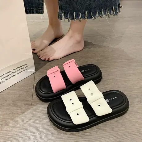 白色拖鞋女夏季外穿2024新款松糕厚底运动休闲百搭沙滩高级感凉拖商品大图