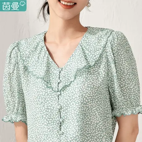 茵曼甜美小碎花衬衫女2024夏季新款短袖小众不撞款上衣减龄小衫图片