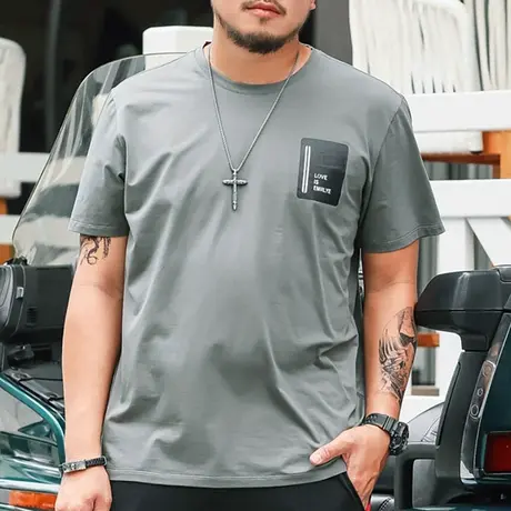 大码男装夏季纯棉短袖t恤宽松薄款加肥加大T恤休闲胖子潮牌上衣服商品大图
