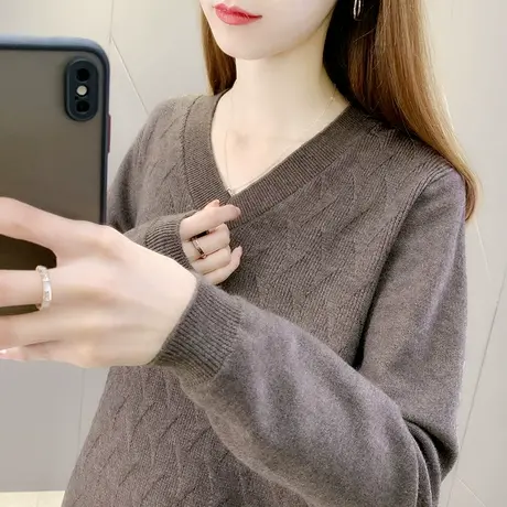 V领毛衣女宽松百搭套头2023年新款纯色针织衫内搭打底长袖上衣女图片