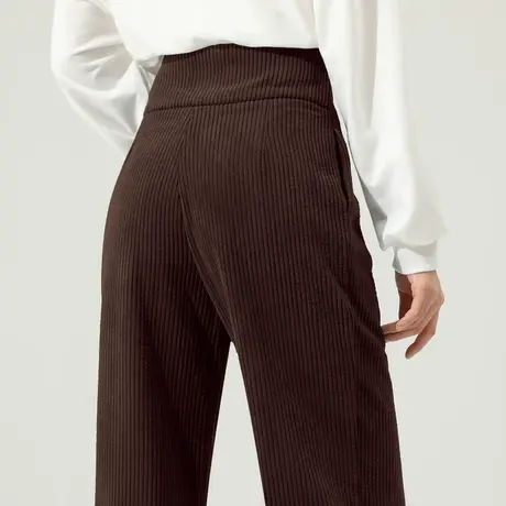 咖啡色灯芯绒阔腿裤女秋冬2023新款冬季拖地裤直筒裤加绒条绒女裤商品大图