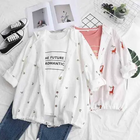 2019夏新款森女文艺小清新刺绣防晒上衣开衫女学生宽松短款外套薄图片