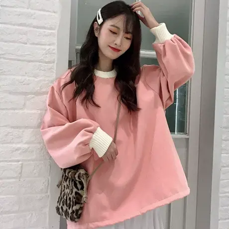 无帽卫衣女2023新款秋冬宽松韩版ins设计感小众上衣加绒加厚外套商品大图