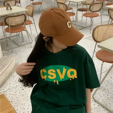 红续小众设计感字母印花绿色纯棉短袖T恤女2023夏季新款上衣ins潮图片