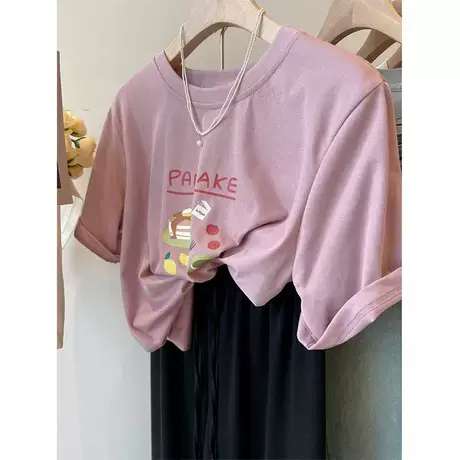 夏日水果蛋糕印花 软软超舒服圆领宽松减龄百搭显瘦短袖T恤女上衣商品大图