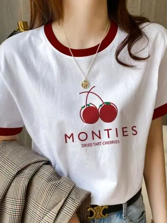 仿棉短袖t恤女2023新款夏季小众设计感韩系chic别致潮牌正肩上衣商品大图