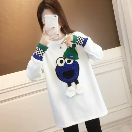 长袖t恤女春秋季韩版宽松中长款加绒内搭ins假两件上衣服打底衫潮图片