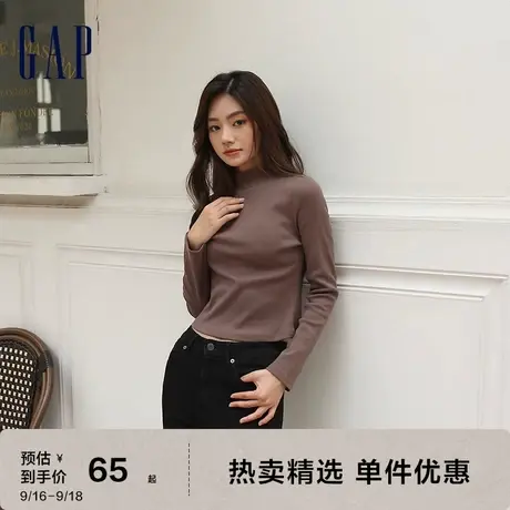 【女友T】Gap女装秋季半高领弹力罗纹针织衫445757短款T恤图片