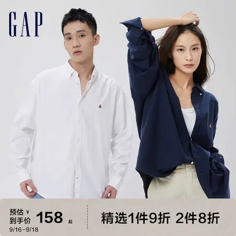 Gap男女装秋季清爽小熊刺绣廓形长袖衬衫820158时尚休闲运动上衣图片