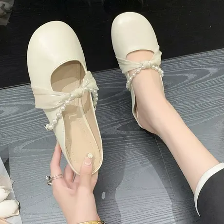 小香风珍珠包头半拖鞋女夏外穿网红超火配裙子平底穆勒凉拖鞋圆头商品大图