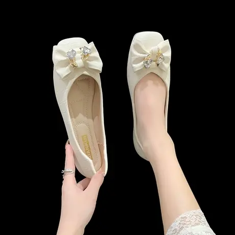 法式小香风单鞋女夏季2023新款百搭蝴蝶结奶奶鞋春秋平底仙女鞋子图片