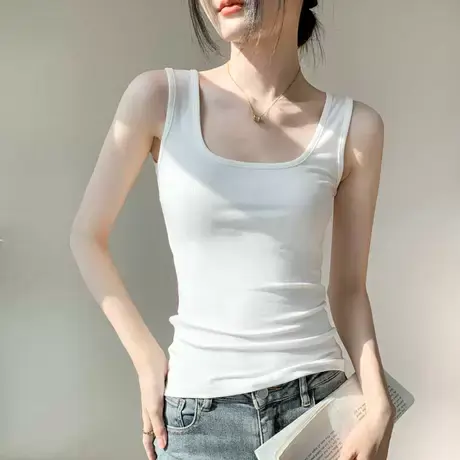纯色针织宽边背心女装2023春夏新款螺纹设计感小众遮副乳内搭上衣商品大图