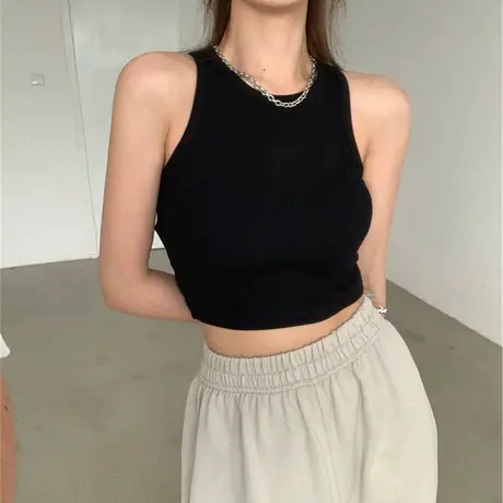 针织打底衫吊带小背心女夏季带胸垫美背性感短款外穿内搭无袖上衣商品大图