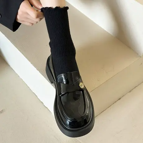 乐福鞋女2024春夏季新款复古百搭粗跟单鞋配裙子英伦风黑色小皮鞋商品大图