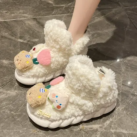 可爱玩偶雪地靴女冬季网红外穿加厚毛绒厚底防滑室内家居保暖棉鞋图片
