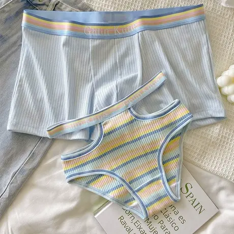 彩色多巴胺~情侣内裤纯棉夫妻一男一女条纹四角裤夏季女士三角裤商品大图