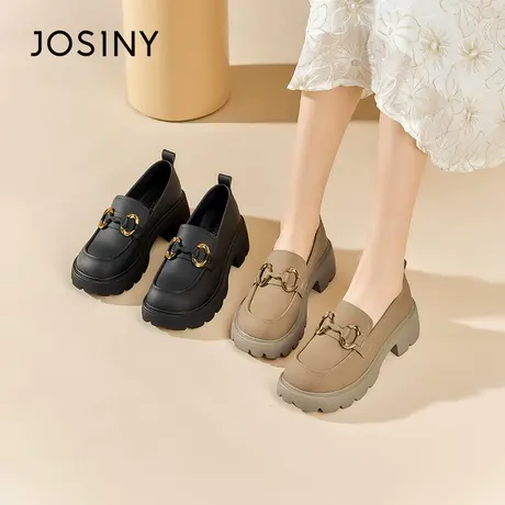 Josiny/卓诗尼粗跟单鞋2023秋季新款英伦风百搭休闲一脚蹬乐福鞋商品大图