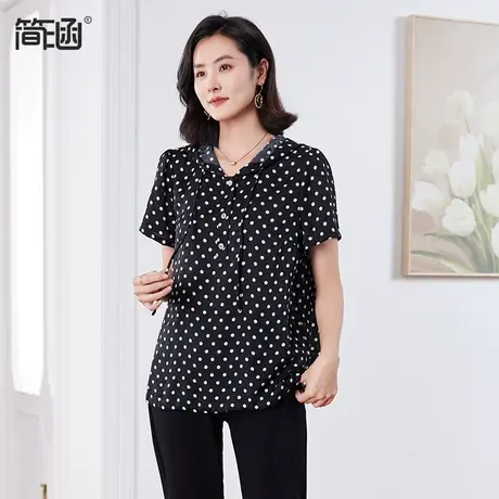 2024夏季新款波点连帽上衣女宽松显瘦气质时尚轻薄T恤衫图片