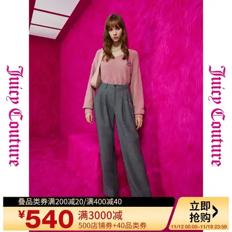 Juicy Couture橘滋秋女2023年新款百搭logo刺绣折裥直筒女休闲裤商品大图