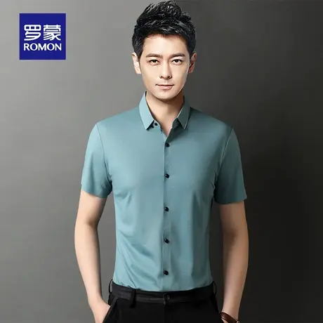 罗蒙短袖衬衫男桑蚕丝翻领免烫无痕上衣夏季休闲滑料印花衬衣男潮商品大图